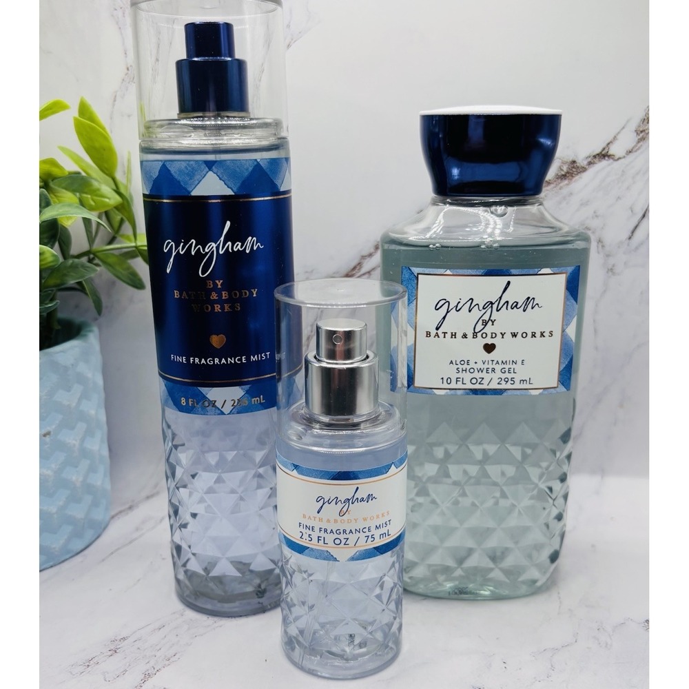 Bath & Body Works Gingham Fine Fragrance Mist~Shower Gel &‎ Travel Mist Set Of 3